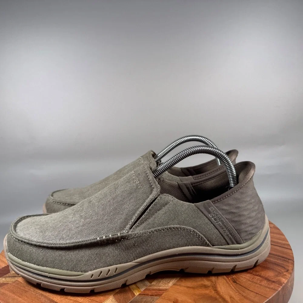 Skechers‎ Slip-ins Relaxed Fit Parson Oswin Khaki Canvas Loafers Mens 7 Wide
